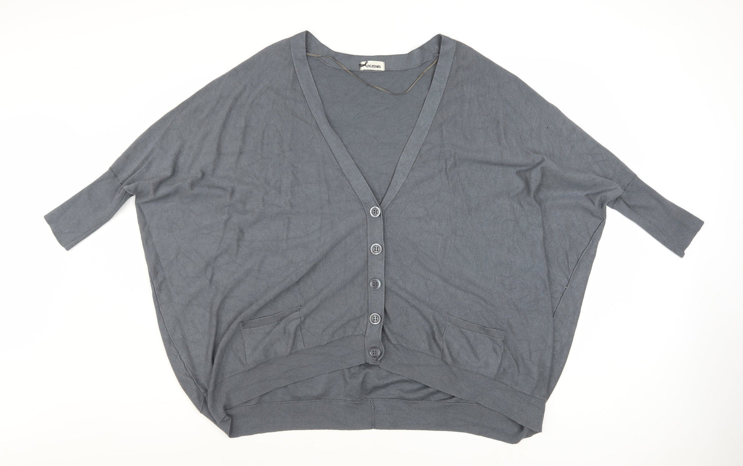 Tezenis Women’s Grey V-Neck Button Cardigan Size S Relaxed Fit