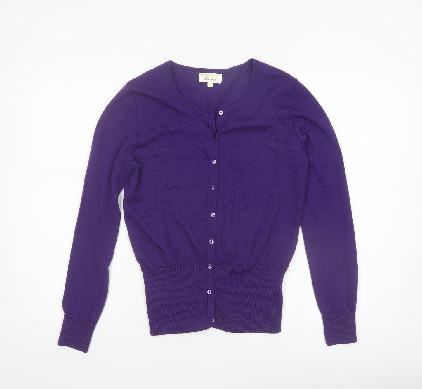 Linea Women's Purple Merino Wool Cardigan Size S Classic Knitwear