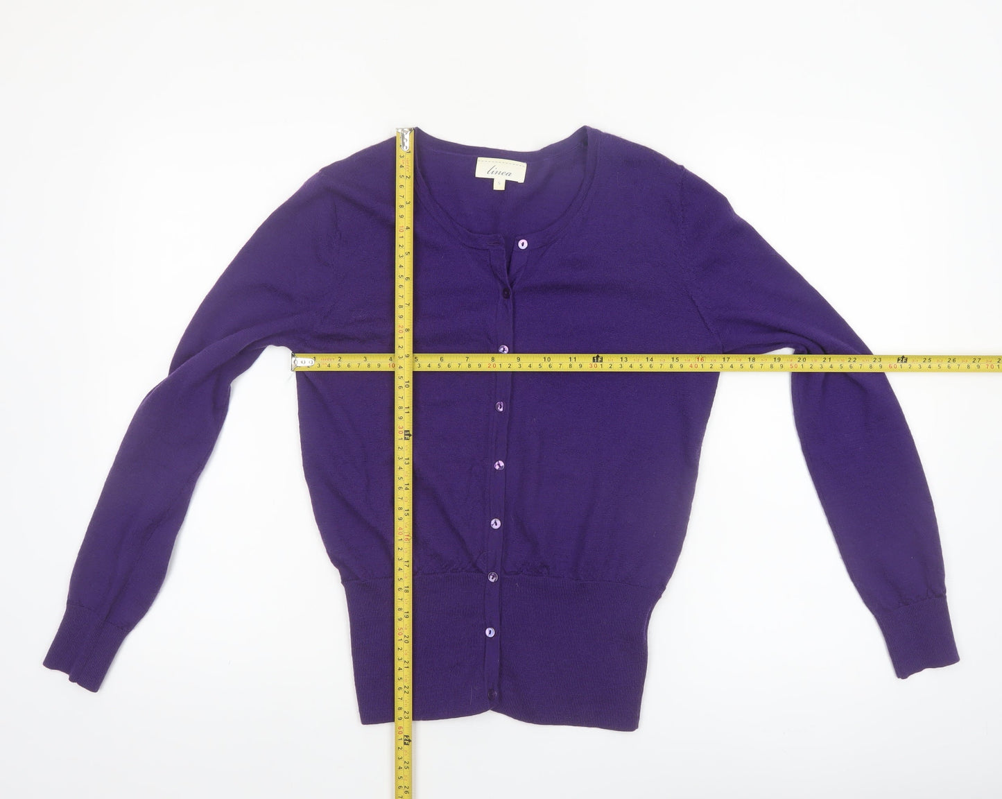 Linea Women's Purple Merino Wool Cardigan Size S Classic Knitwear