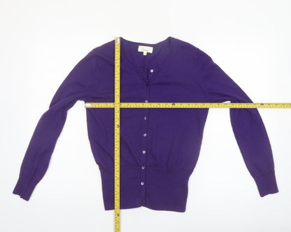 Linea Women's Purple Merino Wool Cardigan Size S Classic Knitwear