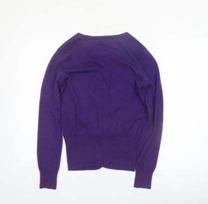 Linea Women's Purple Merino Wool Cardigan Size S Classic Knitwear