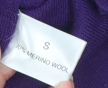 Linea Women's Purple Merino Wool Cardigan Size S Classic Knitwear