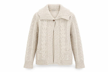 Marks and Spencer Per Una Women's Beige Cable Knit Collared Cardigan M