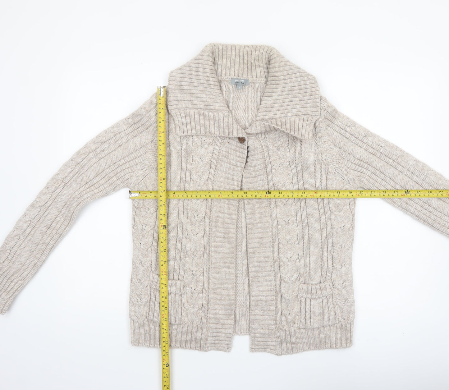 Marks and Spencer Per Una Women's Beige Cable Knit Collared Cardigan M