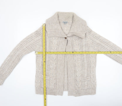 Marks and Spencer Per Una Women's Beige Cable Knit Collared Cardigan M