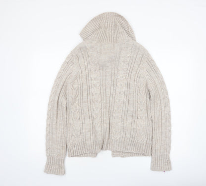 Marks and Spencer Per Una Women's Beige Cable Knit Collared Cardigan M