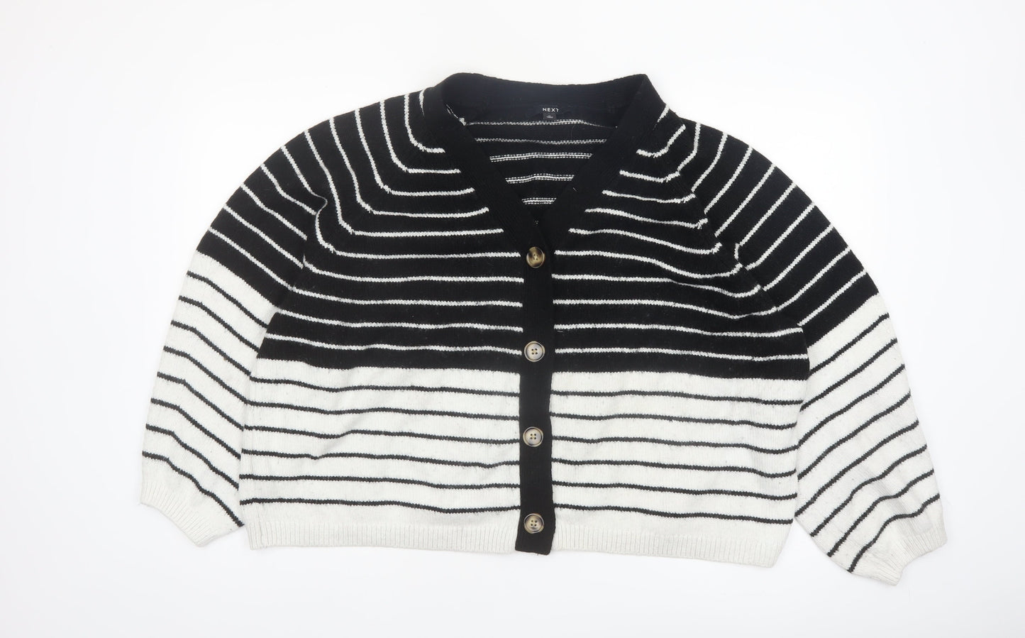 Next Women's Black & White Striped Cardigan XL Knit V-Neck Long Sleeve