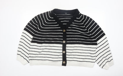 Next Women's Black & White Striped Cardigan XL Knit V-Neck Long Sleeve
