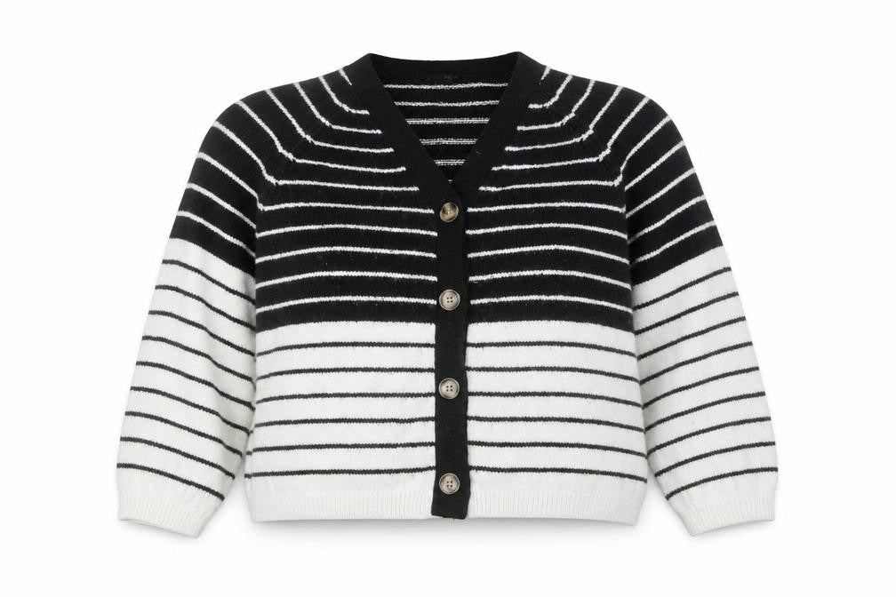 Next Women's Black & White Striped Cardigan XL Knit V-Neck Long Sleeve