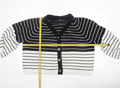 Next Women's Black & White Striped Cardigan XL Knit V-Neck Long Sleeve