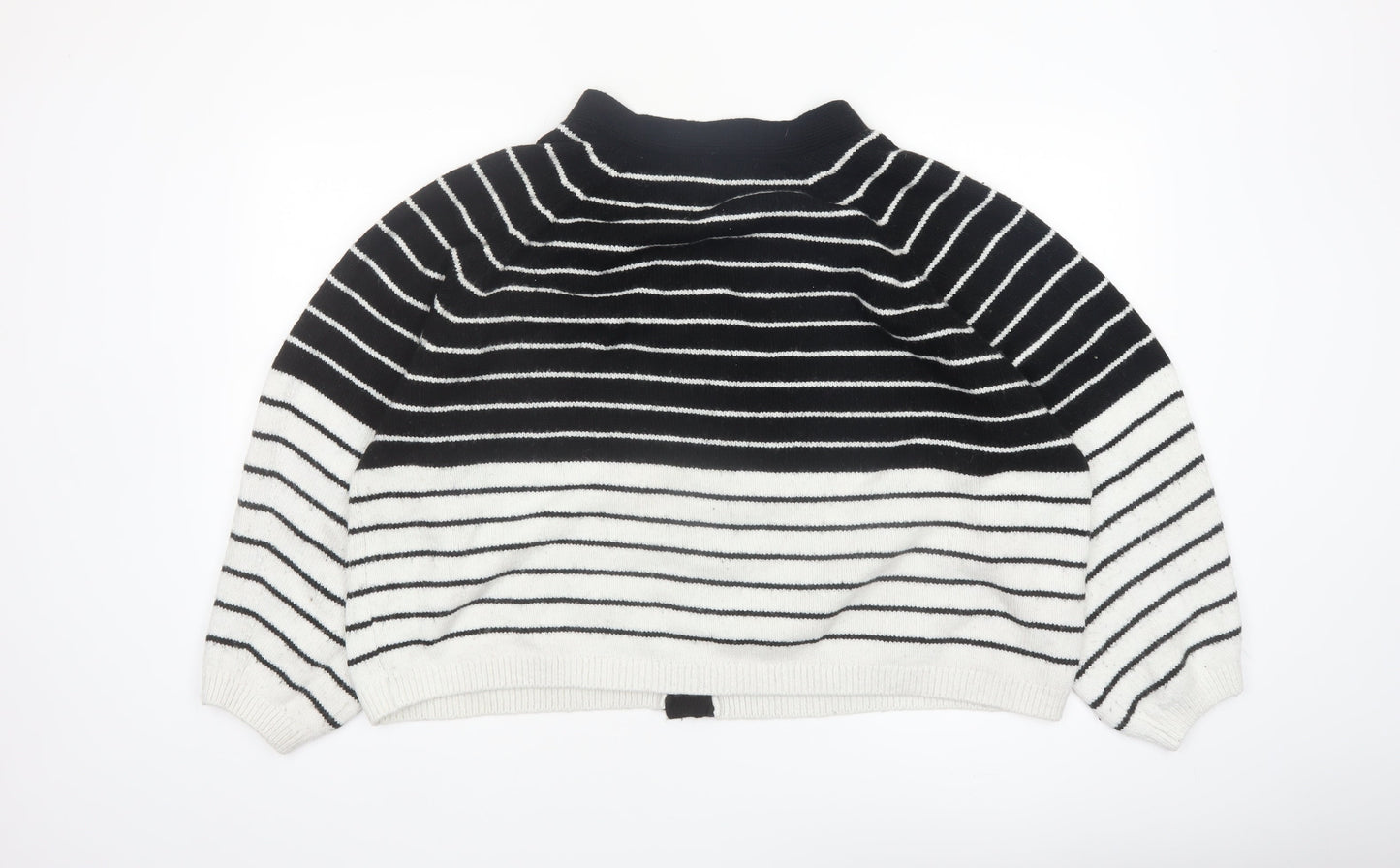 Next Women's Black & White Striped Cardigan XL Knit V-Neck Long Sleeve