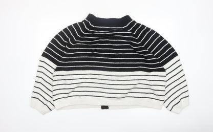 Next Women's Black & White Striped Cardigan XL Knit V-Neck Long Sleeve