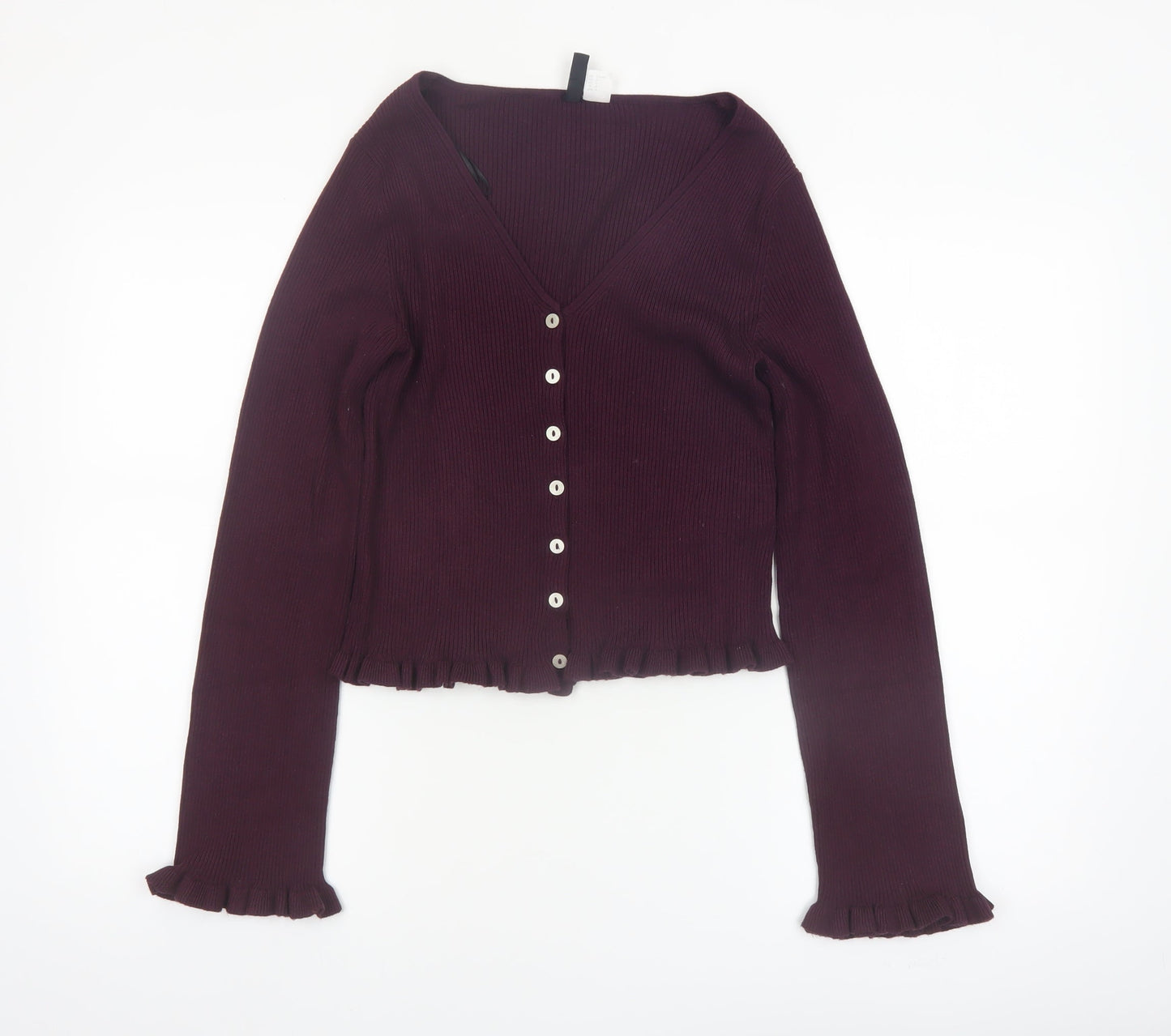H&M Divided Womens Burgundy V-Neck Button Cardigan Size 12