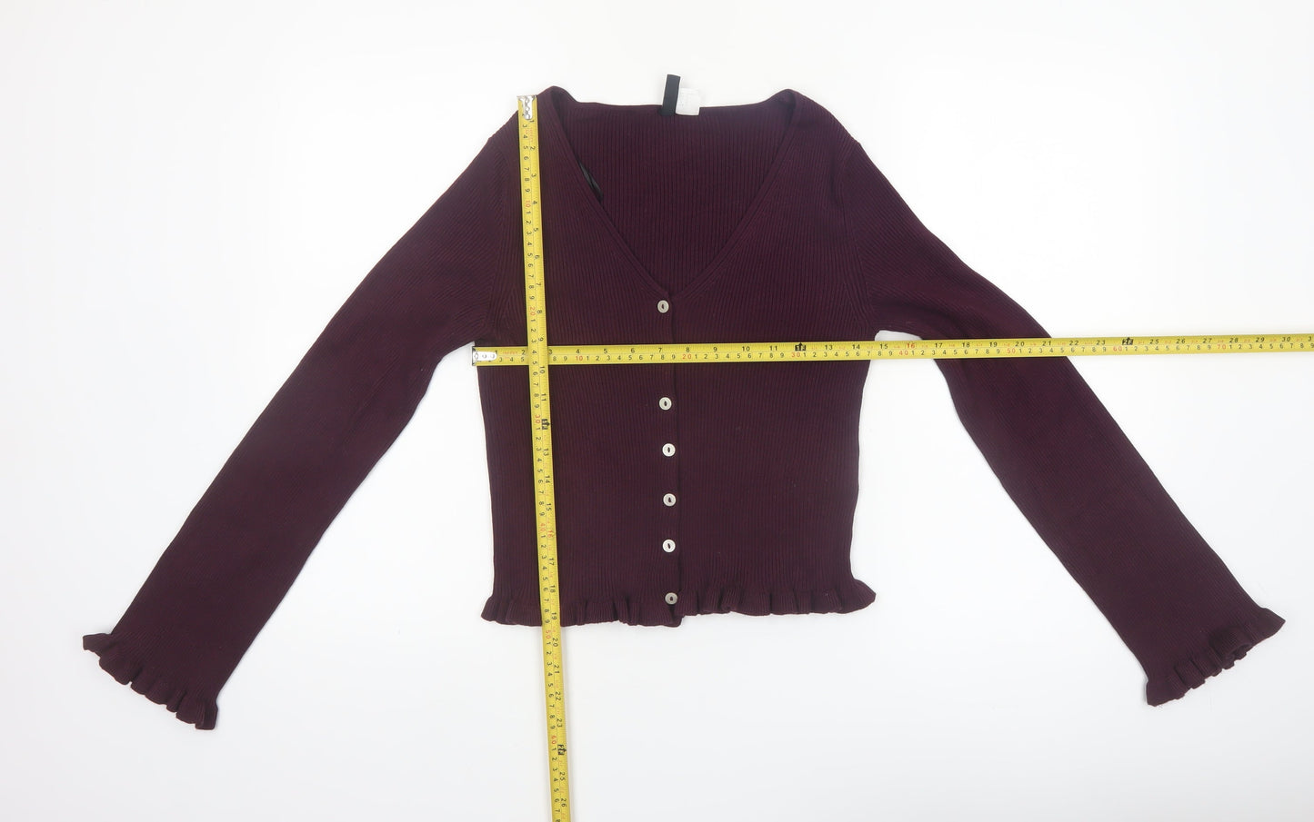 H&M Divided Womens Burgundy V-Neck Button Cardigan Size 12