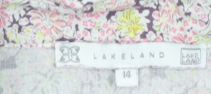 Lakeland Women Purple Cable-Knit Cotton Jumper Size 14 V-Neck