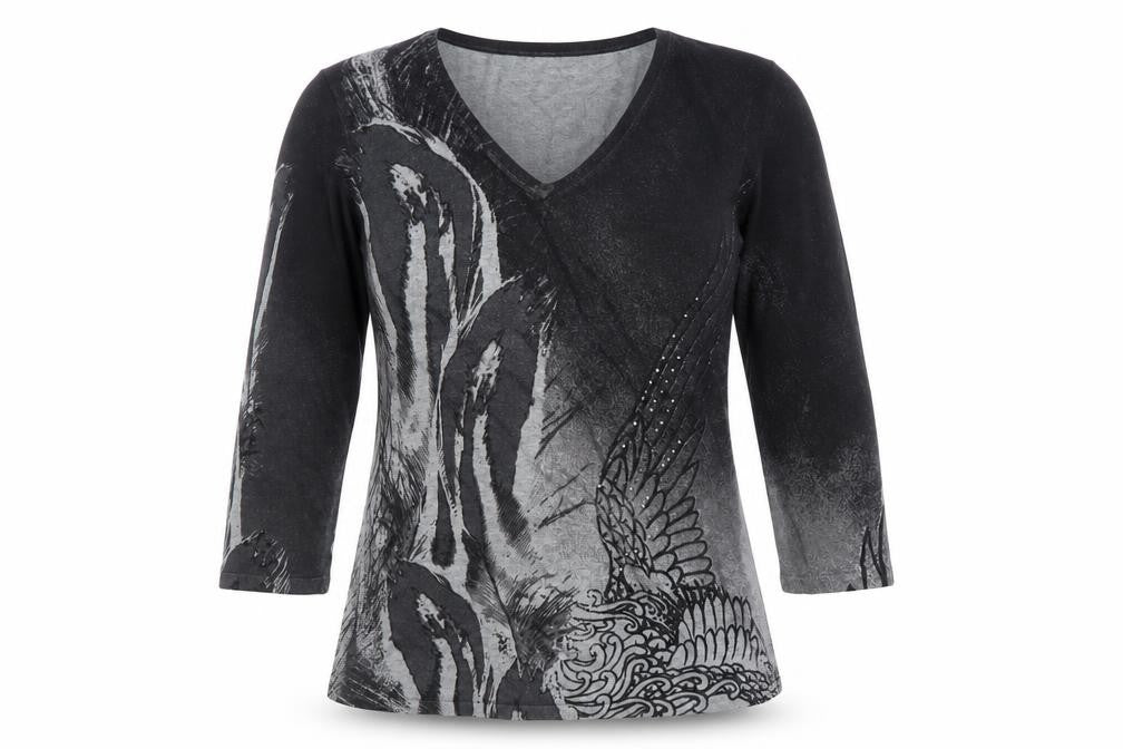 Gerry Weber Women's Black Printed V-Neck 3/4 Sleeve Pullover Jumper Size 10