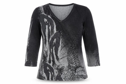 Gerry Weber Women's Black Printed V-Neck 3/4 Sleeve Pullover Jumper Size 10