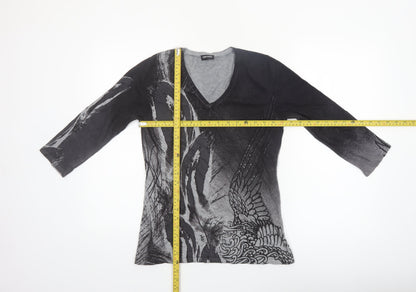 Gerry Weber Women's Black Printed V-Neck 3/4 Sleeve Pullover Jumper Size 10