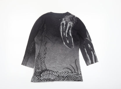 Gerry Weber Women's Black Printed V-Neck 3/4 Sleeve Pullover Jumper Size 10