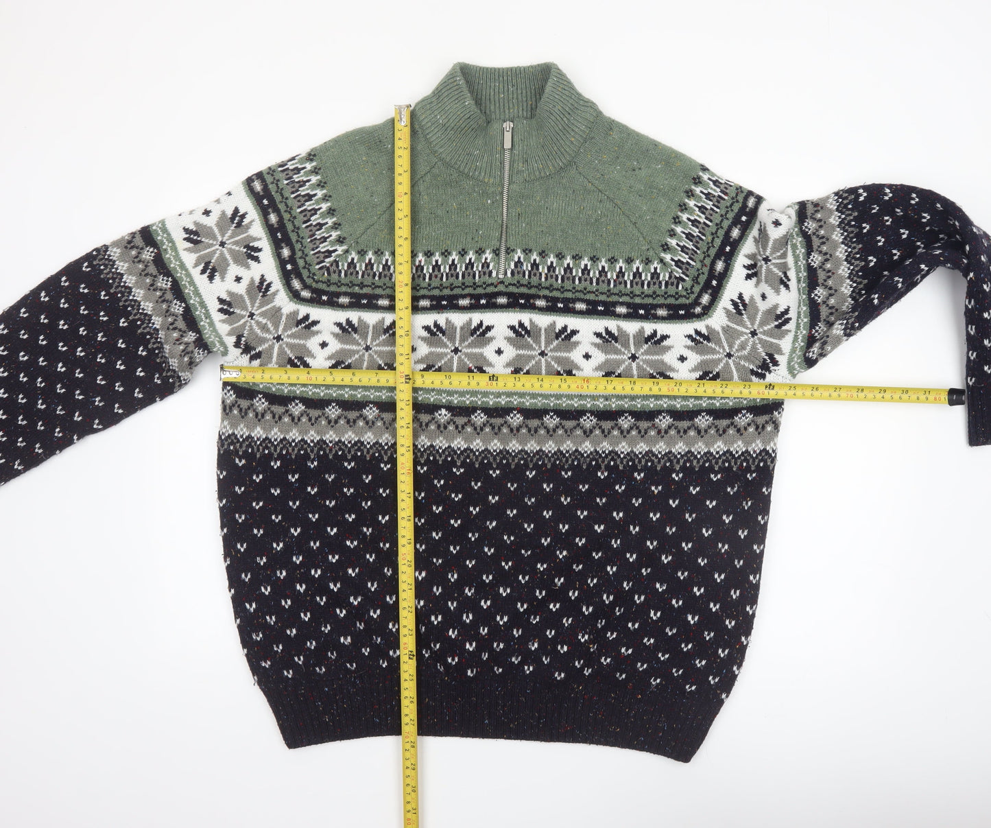 Tu Men’s Green Fair Isle Half Zip Jumper XXL Acrylic Blend