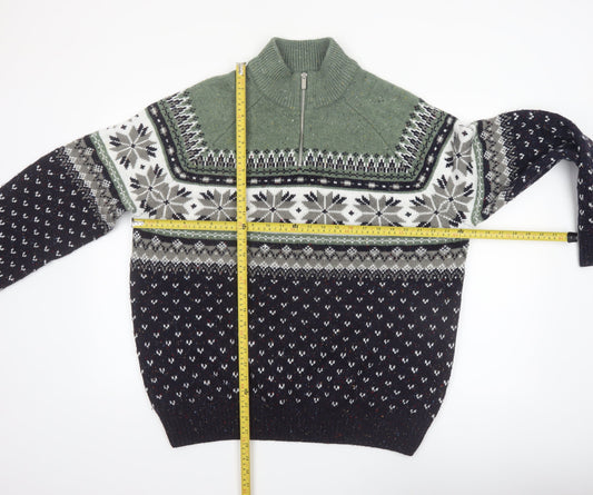 Tu Men’s Green Fair Isle Half Zip Jumper XXL Acrylic Blend