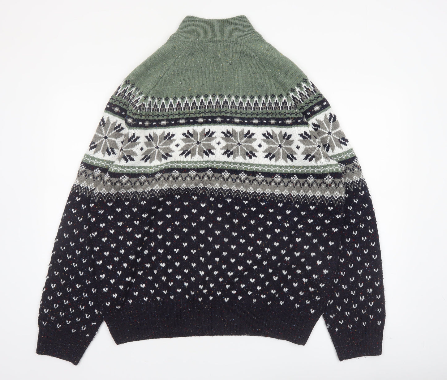 Tu Men’s Green Fair Isle Half Zip Jumper XXL Acrylic Blend