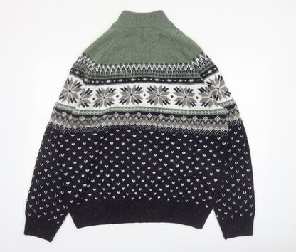 Tu Men’s Green Fair Isle Half Zip Jumper XXL Acrylic Blend