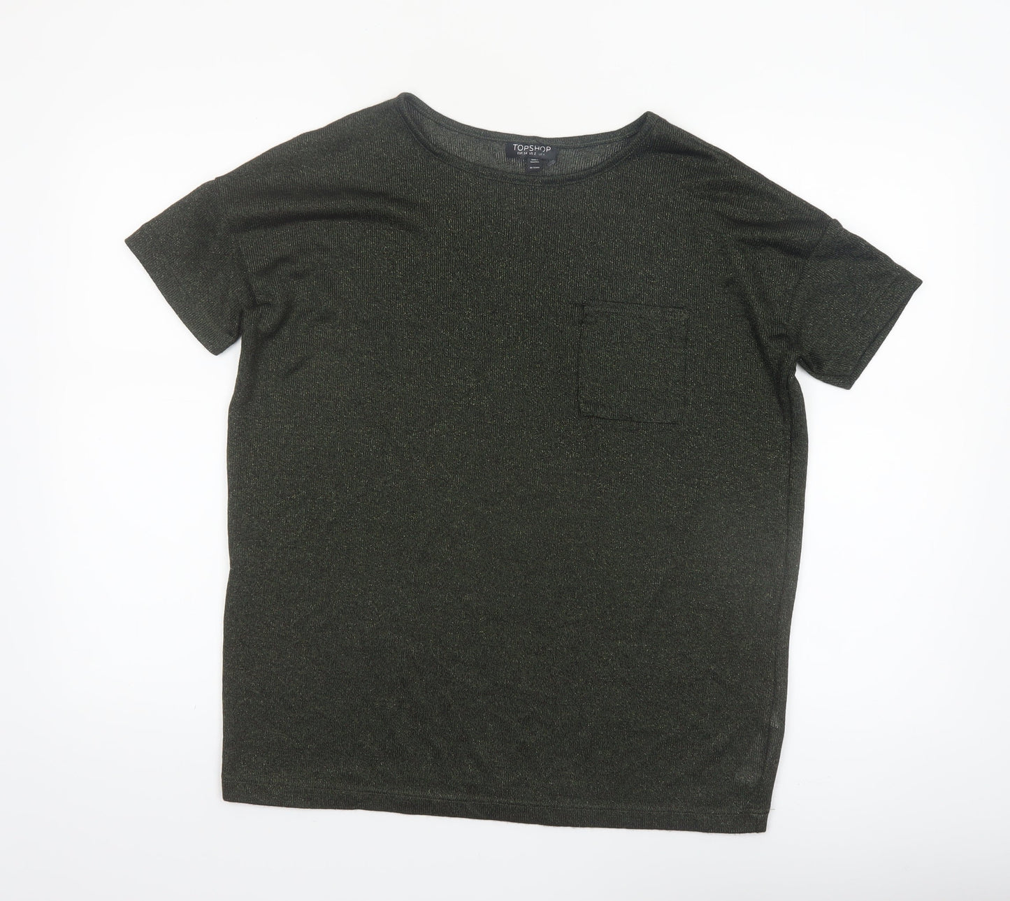 Topshop Women’s Green Metallic Knit Short Sleeve T-Shirt UK 6