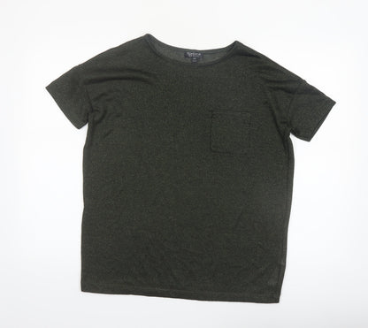 Topshop Women’s Green Metallic Knit Short Sleeve T-Shirt UK 6