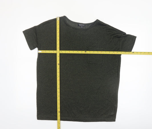 Topshop Women’s Green Metallic Knit Short Sleeve T-Shirt UK 6