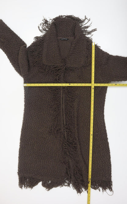 Essence Women's Brown Longline Fringed Knit Cardigan Size 20