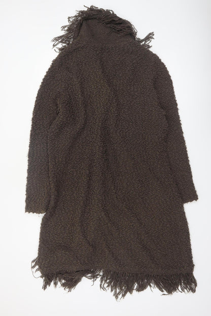 Essence Women's Brown Longline Fringed Knit Cardigan Size 20