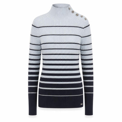 Ted Baker Women Grey & Navy Striped Mock Neck Ribbed Jumper Size XS