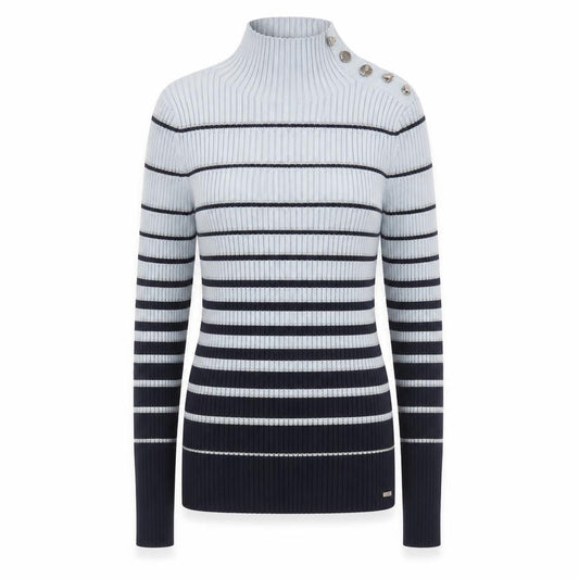 Ted Baker Women Grey & Navy Striped Mock Neck Ribbed Jumper Size XS