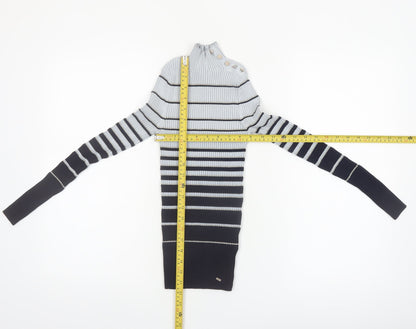 Ted Baker Women Grey & Navy Striped Mock Neck Ribbed Jumper Size XS