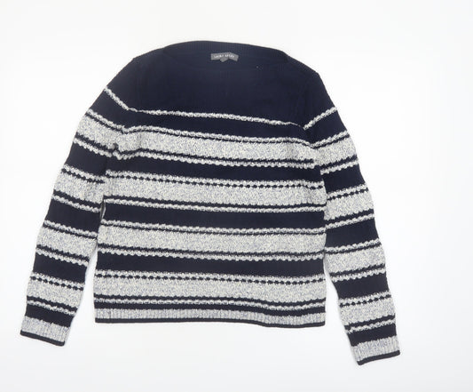Laura Ashley Women's Blue Striped Chunky Knit Jumper UK 10
