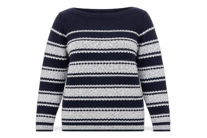 Laura Ashley Women's Blue Striped Chunky Knit Jumper UK 10