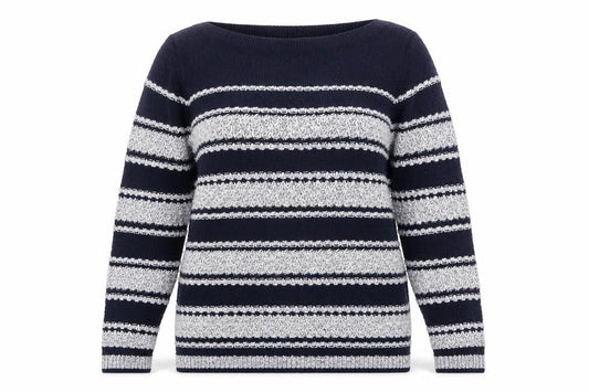 Laura Ashley Women's Blue Striped Chunky Knit Jumper UK 10