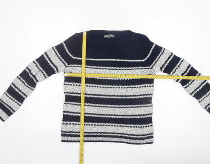 Laura Ashley Women's Blue Striped Chunky Knit Jumper UK 10