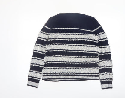 Laura Ashley Women's Blue Striped Chunky Knit Jumper UK 10