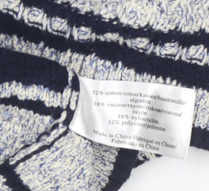 Laura Ashley Women's Blue Striped Chunky Knit Jumper UK 10
