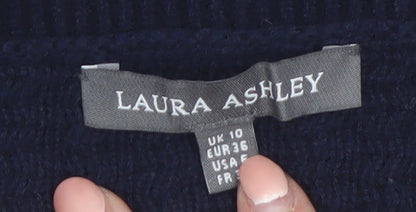 Laura Ashley Women's Blue Striped Chunky Knit Jumper UK 10