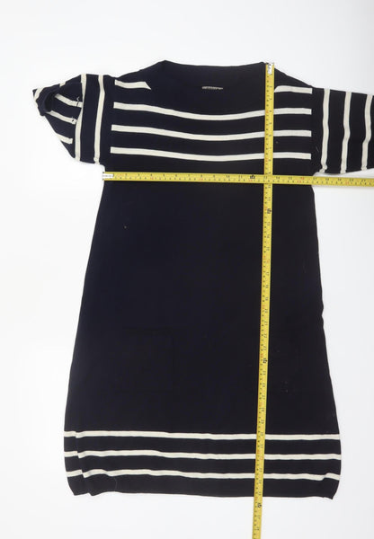 Jigsaw Women Blue Striped Wool Knit Shift Dress Size S