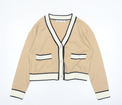 Brave Soul Women Beige Knit V-Neck Button Cardigan XS