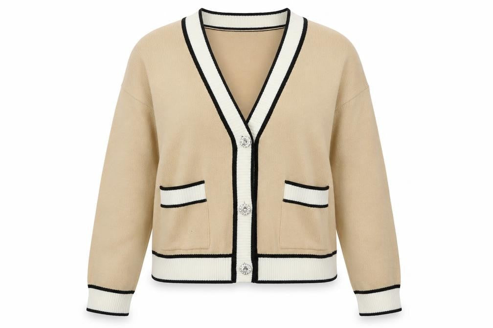 Brave Soul Women Beige Knit V-Neck Button Cardigan XS