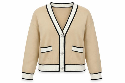Brave Soul Women Beige Knit V-Neck Button Cardigan XS