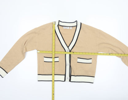 Brave Soul Women Beige Knit V-Neck Button Cardigan XS