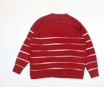 Next Womens Red Striped Crew Neck Acrylic Jumper L