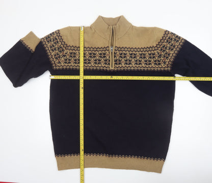 Kensington Eastside Men's Beige Blue Fair Isle Half Zip Jumper XL