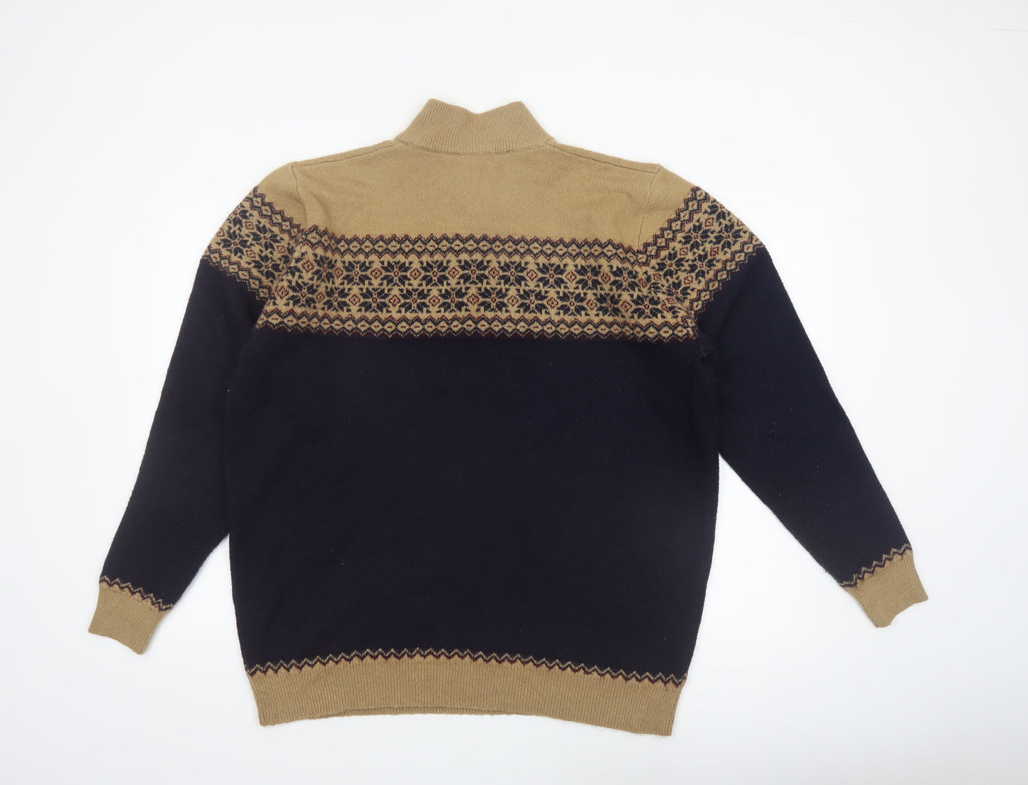 Kensington Eastside Men's Beige Blue Fair Isle Half Zip Jumper XL